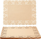 100-pack Brown Rectangle Disposable Placemats - Fall Lace Paper Doilies For W   