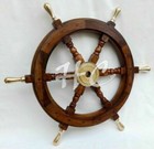 Wheel With Brass Handle 18  Antique Wooden Ship s Steering Pirate Decor Design