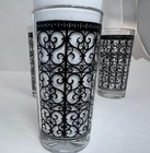 Vtg Starlyte Black Scroll Set Of 4 Highball Drinking Glasses Mid Century Mcm