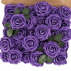 Purple Artificial Flowers Fake Roses With Stem Real Touch Soft 30pcs Purple-1