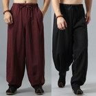 Men Buddhist Zen Martial Arts Cotton Linen Pants Monk Kung Fu Wide Leg Trousers