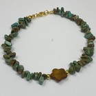 Handmade Anklet Green Brown Magnesite Stone Chip Beads With A Brown Shell Flower