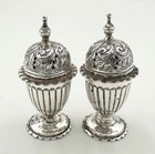 Pair Cased Victorian Pepperpots Sterling Silver Cased Birmingham 1891