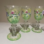 Vtg Hand Painted Glasses Goblets Water Wine Colorful Garden Signed Ooak Set Of 4