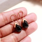 Natural Black Onyx Teardrop Dangle Earrings Rose Gold Fill Solid Silver Jewelry