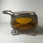 Antique Ormolu Filigree Perfume Glass Holder   Jewelry Casket Cart Beautiful Set