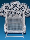 Vintage Dollhouse Doll Miniature Mini White Metal Wicker Chair Furniture