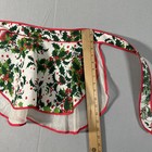 Vtg Holiday Christmas Holly Berry Half Apron White Red Green Tie Waist
