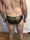 Vintage Speedo Shiny Metallic Gold Suit Swimsuit Swim Team Mens 30