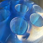 Vintage Westmoreland Blue Iridescent Glass Flower Frog Carnival Finish 8 Hole