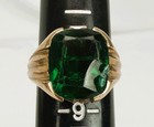 Vintage 10k Yellow Gold Green Stone Mens Solitaire Ring Sz 9 5 Cushion Cut 6 6g