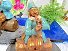 Pair Antique French Bronze Flute Player On A Log Figurine Painted Bookends
