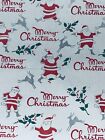 Vtg Merry Christmas Wrapping Paper Gift Wrap Santa Reindeer Holly Nos