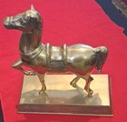 Solid Korean Brass Horse Sculpture With Brass Stand Vintage Heavy 4 Lbs Ten Inch