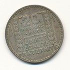 1938 France Silver 20 Francs Coin