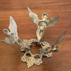 Vintage Rare Brass 3-angel Grape Vine Bowl Holder Plant Holder Centerpiece
