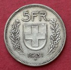 1931-b Switzerland 5 Francs Silver Coin  edge 1 
