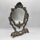 Vintage Silver Plated Vanity Mirror For Dresser- Swing Cherubs Rococo Style 