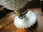Vintage Hobnail Milk Glass Beaded Boudoir Night Light Lamp