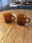 Vintage Amber Glass Mug Coffee Tea Cup Bubble Ball Handle Set Of 2