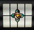 Central Floral Old English Leaded Stained Glass Window 21 1 2 x 19 1 2 