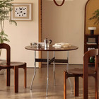 Solid Wood Dining Table  Round  Mcm  Stainless Steel Legs  Real Wood