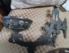 Pair Of  Antique Wrought Iron Black Swivel Wall Bracket Oil Lamp Holder Mount