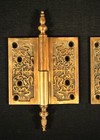 Antique Pair Victorian Eastlake Cast Brass Ornate 4 Inch Steeple Tip Door Hinges