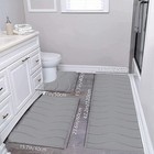 New Wave Pattern Bathroom Rug Set 3pcs Soft Microfiber Non Slip Quick Dry