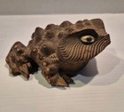 Vintage  6 Inch Japanese Wood Carving Frog Or Toad Sugi Cryptomeria Wood