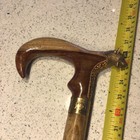 Carved Tiger Head Walking Cane  Wooden Walking Stick With Ornate Metal Handle 