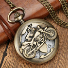 Vintage Bronze Motorcycle Pocket Watch Quartz Necklace Chain Hollow Pendant