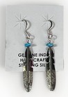 Southwestern Sterling Silver Turquoise Bead Feather Drop Dangle Earrings New 