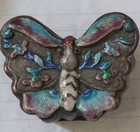 Lot Of 2 Antique Chinese Silver Toned Enamel Box Moth Butterfly   Floral