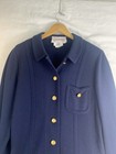Vintage Castleberry Knit Blazer Navy Blue Size Large Gold Buttons Front Pockets