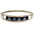 Inlaid Mop Abalone Shell Alpaca Mexico Vintage 1980s Hinged Bangle Bracelet