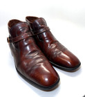 Vtg 60s Freeman Free-flex Buckled Ankle Boots Brown Leather Monk Strap 12 D Nice
