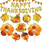 42 Pcs Happy Thanksgiving Balloons - Pumpkin  Turkey Happy Fall Mylar  Gold