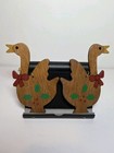 Pair Of Vintage Wooden Goose Christmas Ornaments Hand Painted