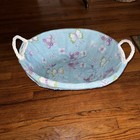 Vintage Large Painted White Oval Wicker Laundry Basket With Double Side Handles