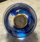 Lenox Clear   Blue Swirl Dolphin Etched Clock Paperweight Art Glass