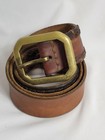 Vintage 2  Brown Leather Hand Tooled Belt Brass Buckle 32 Western Country Boho