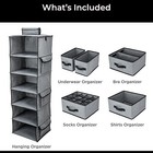 Hanging Closet Organizer Multi-compartment Storage 6-shelf 5 Drawers Side Pocket