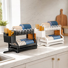 2 Tier Dish Drying Rack W  Drainboard Utensil Holder Kitchen Counter Organizer
