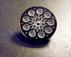 Antique Black Glass Button -multi-borders  Intaglio - Silver Luster   4612 
