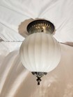 Vintage Art Deco Mid Century Milk Glass Ribbed Flush Globe Ceiling Light Fixture