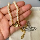 Vivienne Westwood Mini Bas Relief Pearl Choker Crystal Orb Necklace Gold