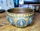 Vintage 19th Century Indian Hindu Gods Tanjore Brass Silver Overlay Bowl    Vase