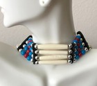 Buffalo Bone Choker Necklace Beaded Stone Native American Indian Tribal Red Blue