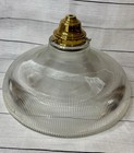 Vintage Holophane Glass Industrial Pendant Light Ribbed Shade Brass Fitting Euc